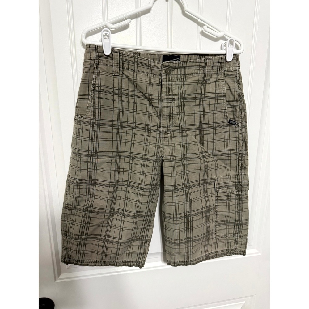 Vans Cargo Shorts Mens 30 Olive Brown Plaid Checkered Skateboarding Casual - Picture 1 of 6